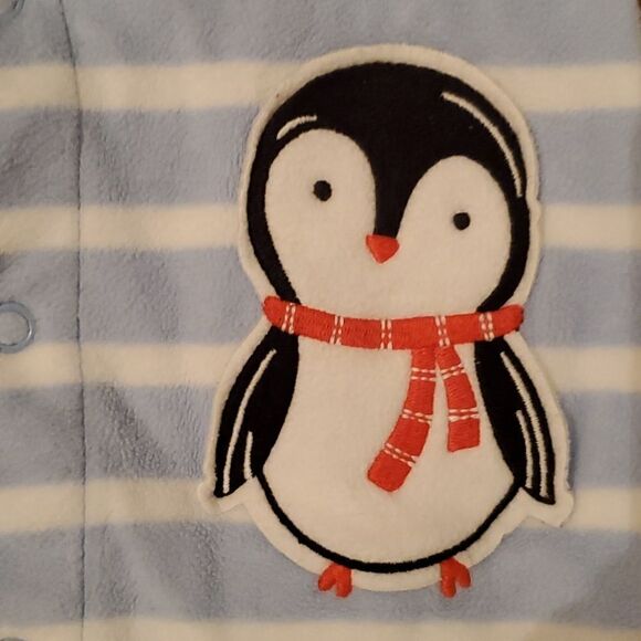 Carter'sĀ One Piece Penguin Stripped Fleece Size 6-9 Months - Picture 2 of 4